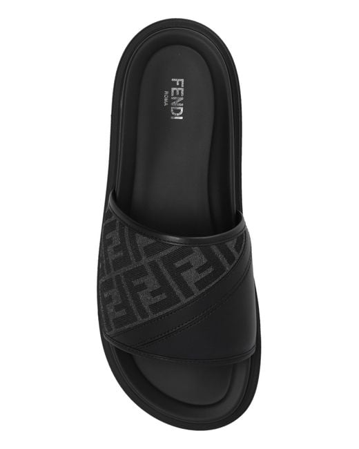 Fendi Black Slippers With Logo for men