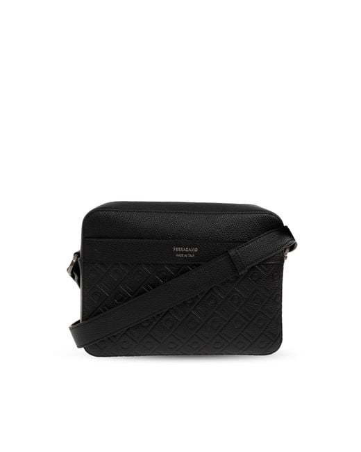 Ferragamo Black Leather Bag With Monogram for men
