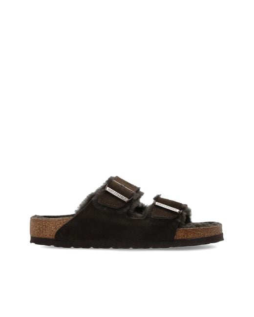Birkenstock Black 'Arizona Shearling' Slides
