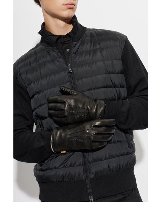 Paul & Shark Black Leather Gloves for men