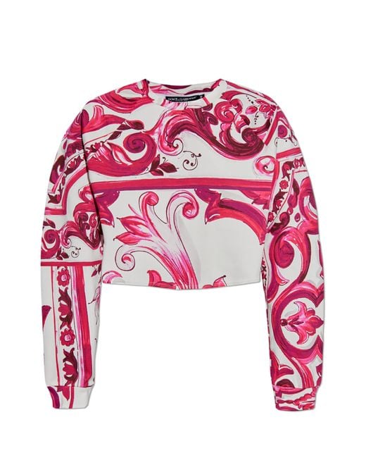 Dolce & Gabbana Red Short T-Shirt With Majolica Pattern