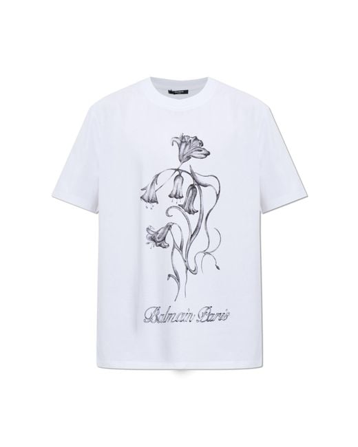Balmain White T-Shirt With Print for men