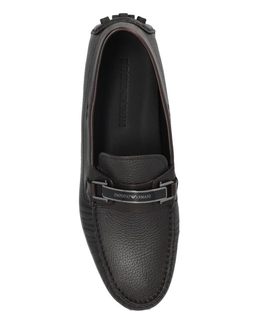 Emporio Armani Black Leather Moccasins for men