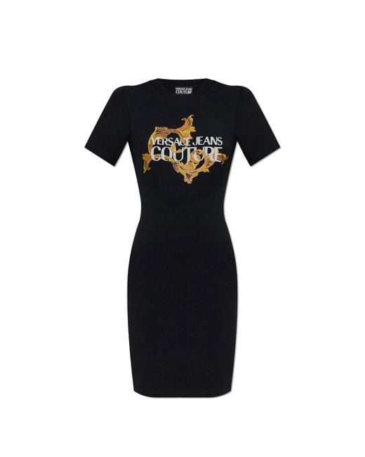 Versace Jeans Couture Black Dress With Print And Shimmering Appliqués