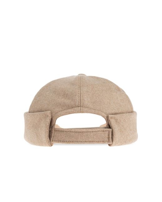 Moschino Natural Cotton Beanie With Logo Patch