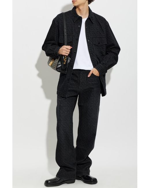 Balmain Black Denim Shirt With Monogram for men