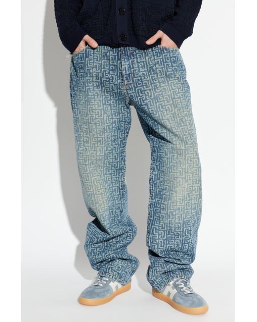 Balmain Blue Jeans With Monogram for men