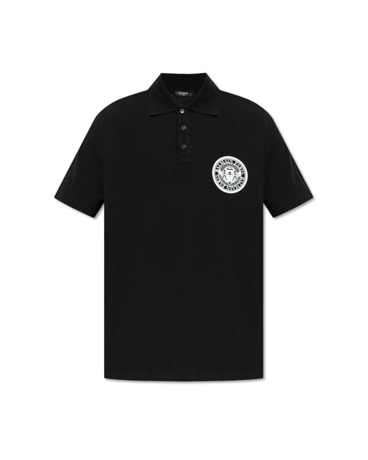 Balmain Black Polo With Printed Logo for men