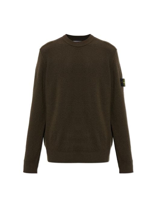 Stone Island Green Wool Sweater With Patch On Sleeve for men