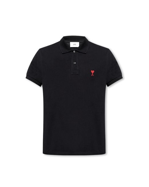 AMI Black Polo Shirt With Logo for men