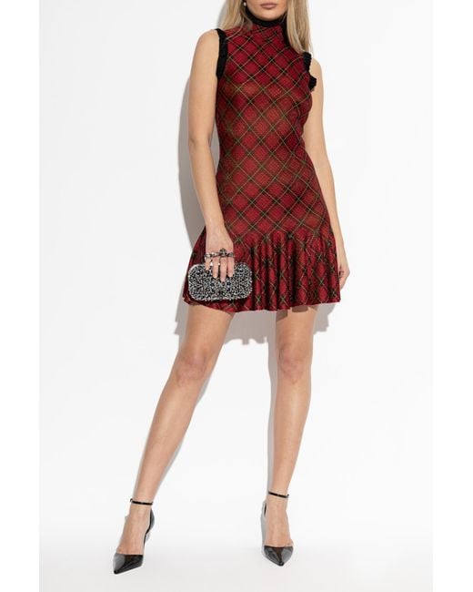McQueen Red Dress With A Check Pattern