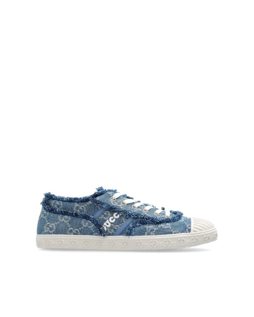 Gucci Fringed Denim gg Sneakers in Blue | Lyst