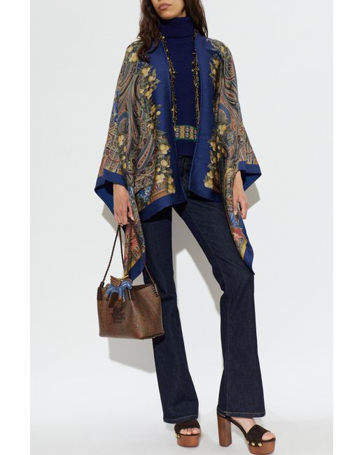 Etro Blue Wool Poncho