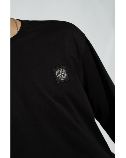 Stone Island Black T-Shirt With Long Sleeves, '