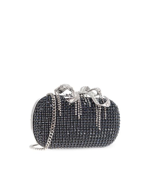 Self-Portrait Black Clutch With Shimmering Crystals