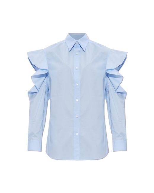 Moschino Blue Shirt With Ruffles On The Shoulders