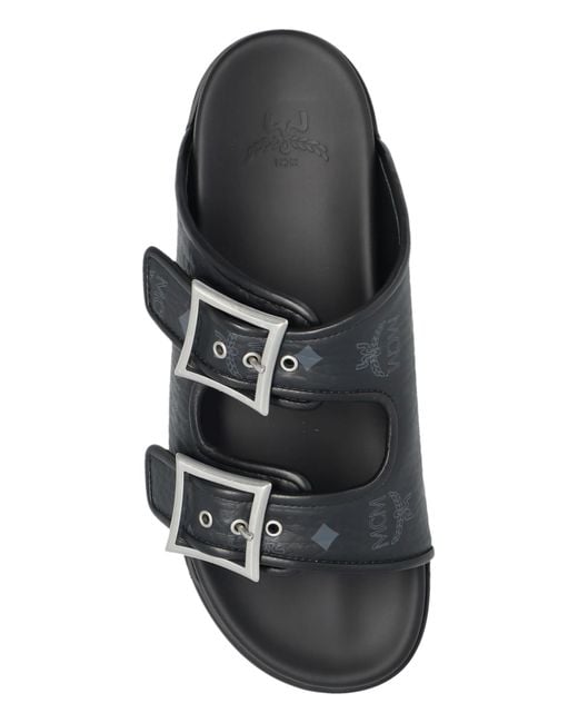 MCM Black Flip-Flops With Logo for men