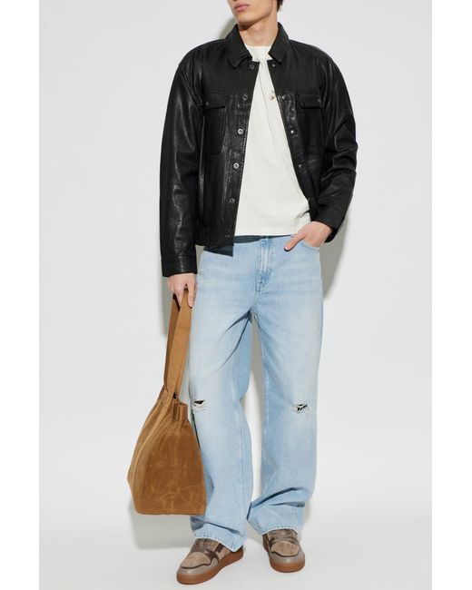 AllSaints Black "Shelton" Leather Jacket for men