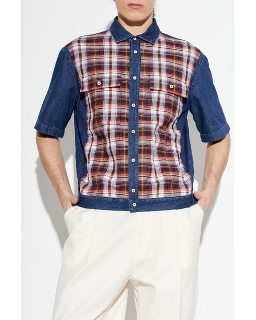 DSquared² Blue Denim Shirt With Plaid Pattern for men