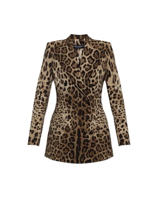 Dolce & Gabbana Brown Double-Breasted Blazer With Animal Print