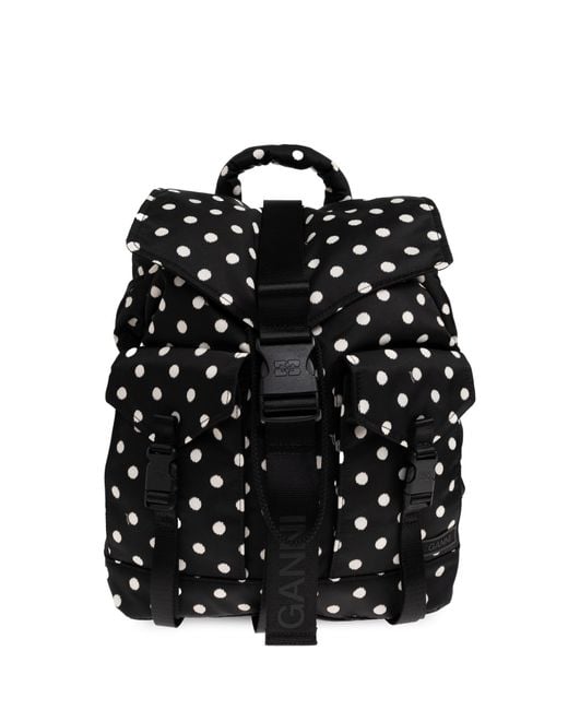 Ganni Black Polka Dot Pattern Backpack