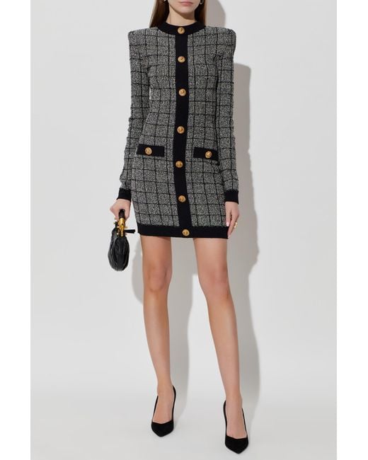 Balmain Black Tweed Dress With Lurex Thread