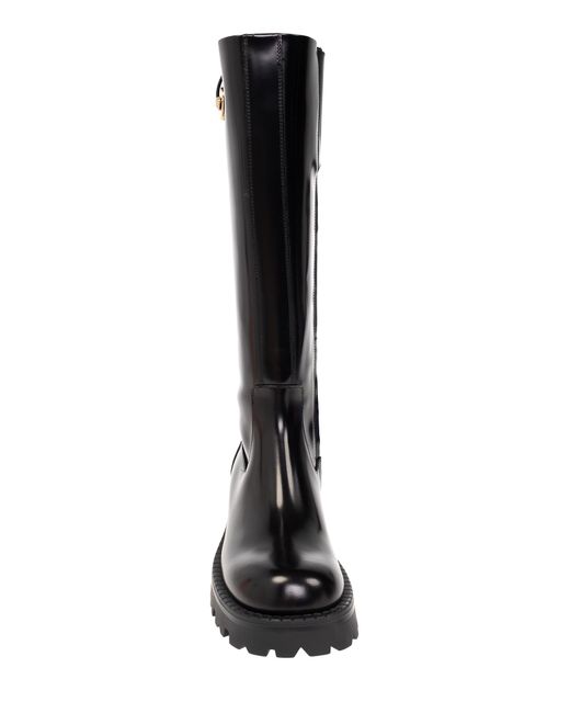 Versace Black Leather Knee-Length Boots