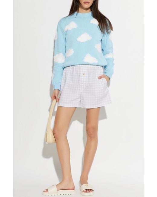Moschino Blue Sweater With Embroidered Embellishments