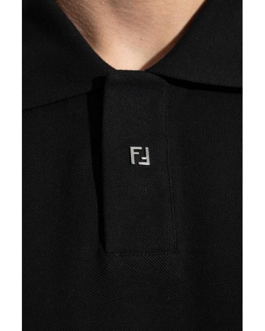 Fendi Black Polo With Logo-Shaped Appliqué for men