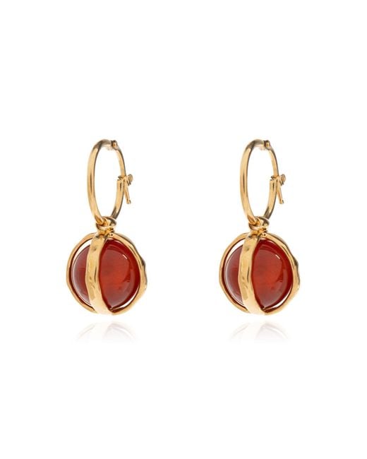 Jil Sander Metallic Brass Earrings With Stone