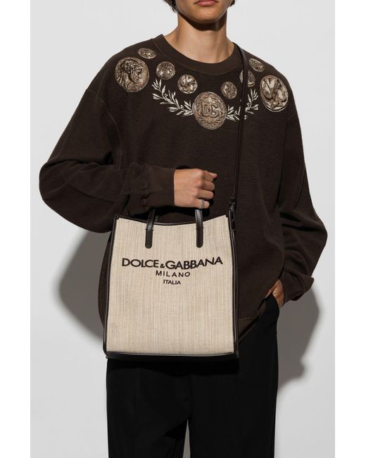 Dolce & Gabbana Shopping Bag In Canvas With D&g Milano Logo