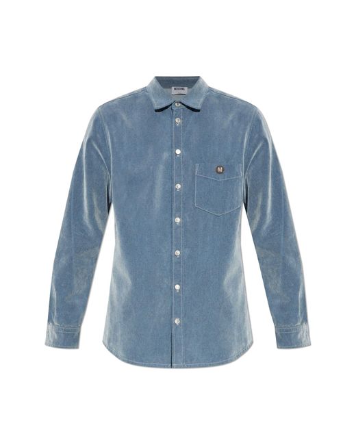 Moschino Blue Denim Shirt With Logo for men