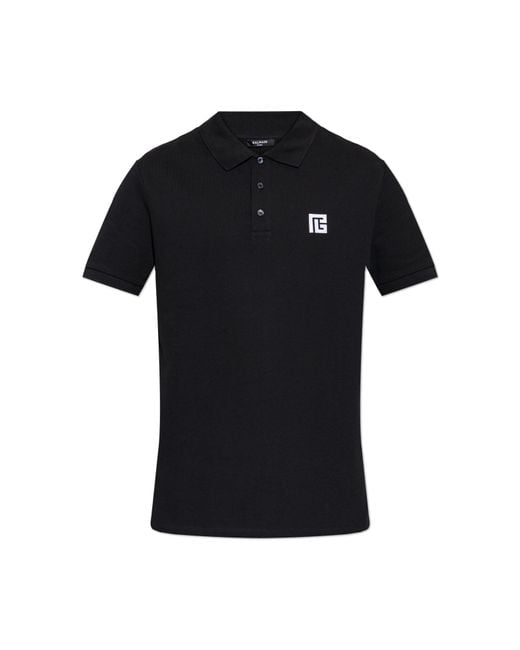 Balmain Black Polo With Logo for men