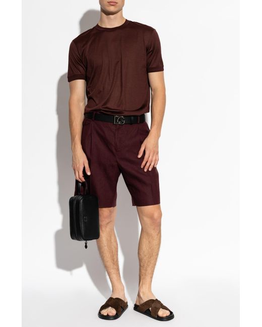 Dolce & Gabbana Brown Silk T-Shirt With Logo Patch for men