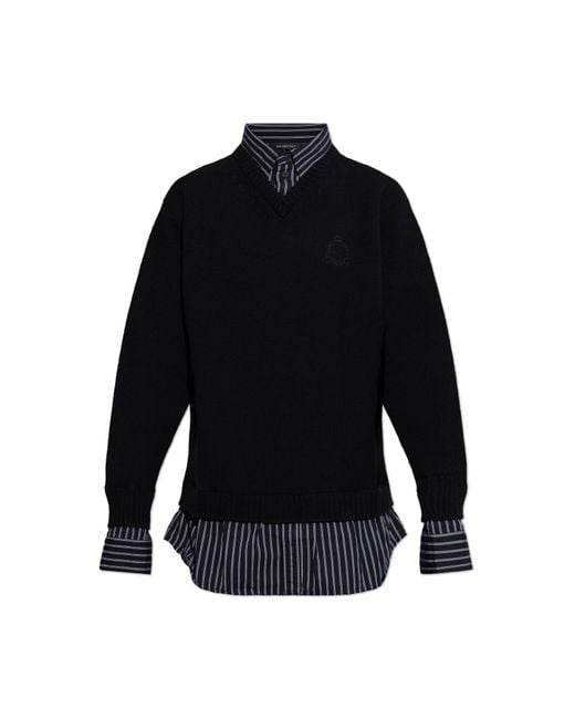 Balenciaga Black V-Neck Sweater for men