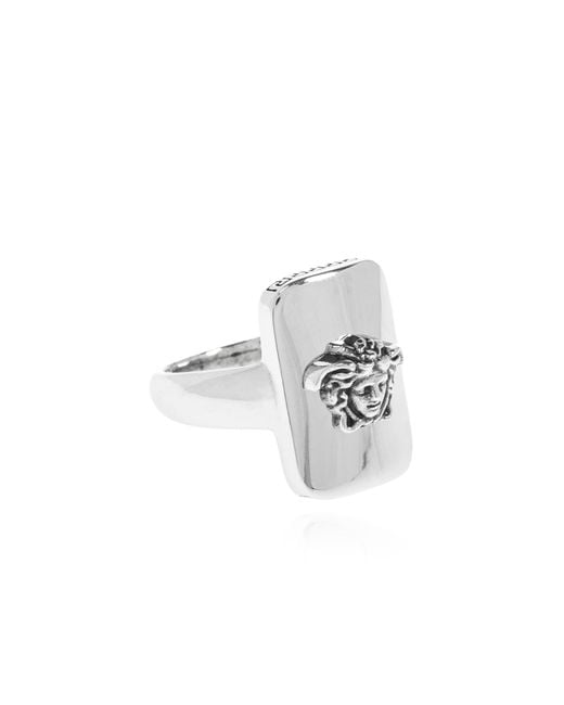 Versace Black Signet Ring With Medusa's Head for men