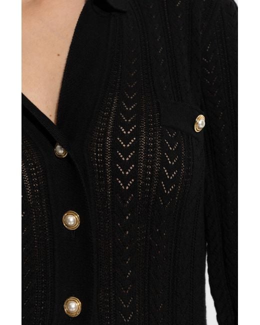 Alessandra Rich Black Cardigan With Decorative Knit