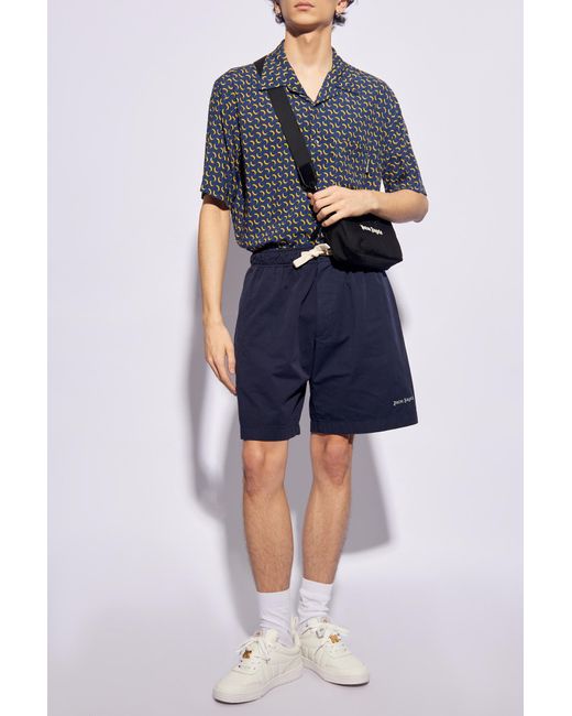 Palm Angels Blue Shirt With Short Sleeves, for men