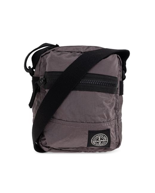 Stone Island Black Shoulder Bag With Logo Patch for men