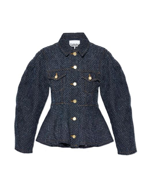 Ganni Blue Denim Jacket With Peplum