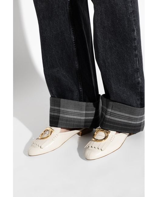 Ferragamo White Leather Slides "Sibilly"