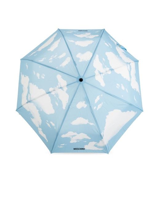 Moschino Blue Folding Umbrella With Print