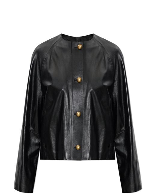 Max Mara Black "Bouquet" Leather Jacket