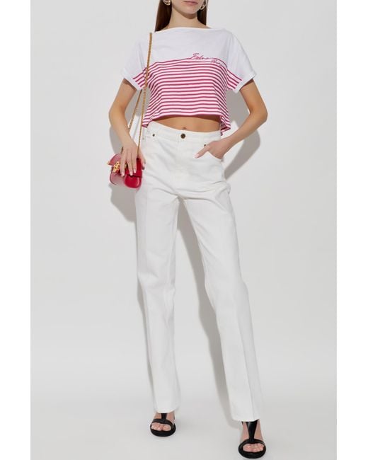 Balmain Red Top With A Striped Pattern