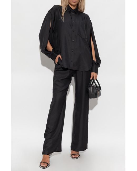 Alexander Wang Black Silk Trousers With Decorative Buttons On The Legs
