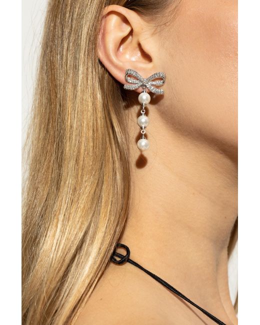 Self-Portrait Natural Earrings With Shimmering Crystals