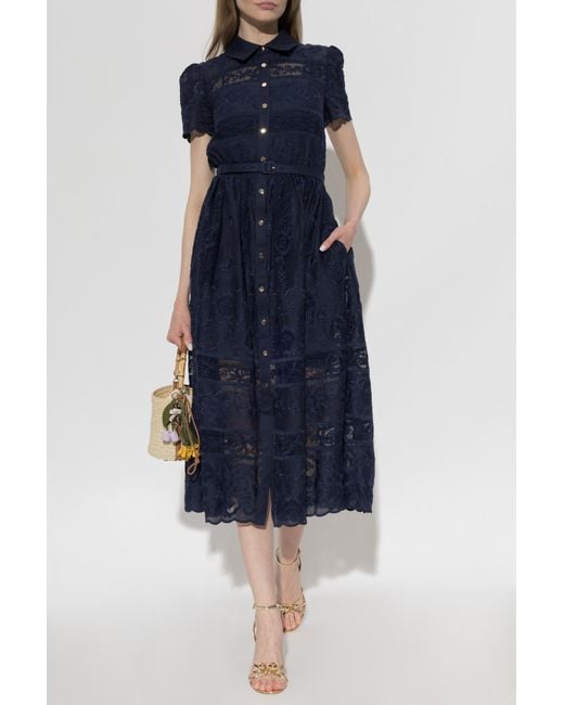 Self-Portrait Blue Lace Dress With Belt