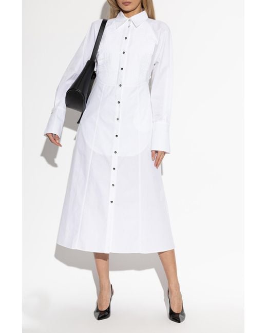 Blumarine White Dress With Decorative Pleating