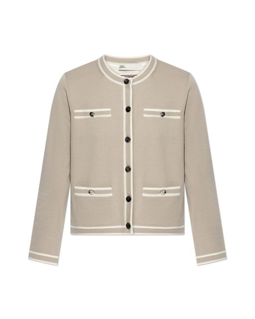 Tory Burch Natural Wool Cardigan With Decorative Pockets