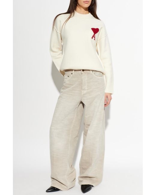AMI White Wool Sweater With Logo for men